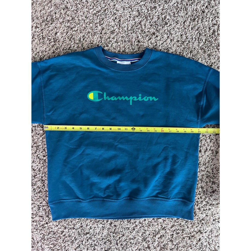 Champion Teal Blue Crewneck Sweatshirt GF535 Logo Fleece Pullover Small - Picture 4 of 7